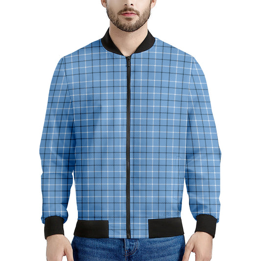 Solf Blue Tattersall Pattern Print Men's Bomber Jacket