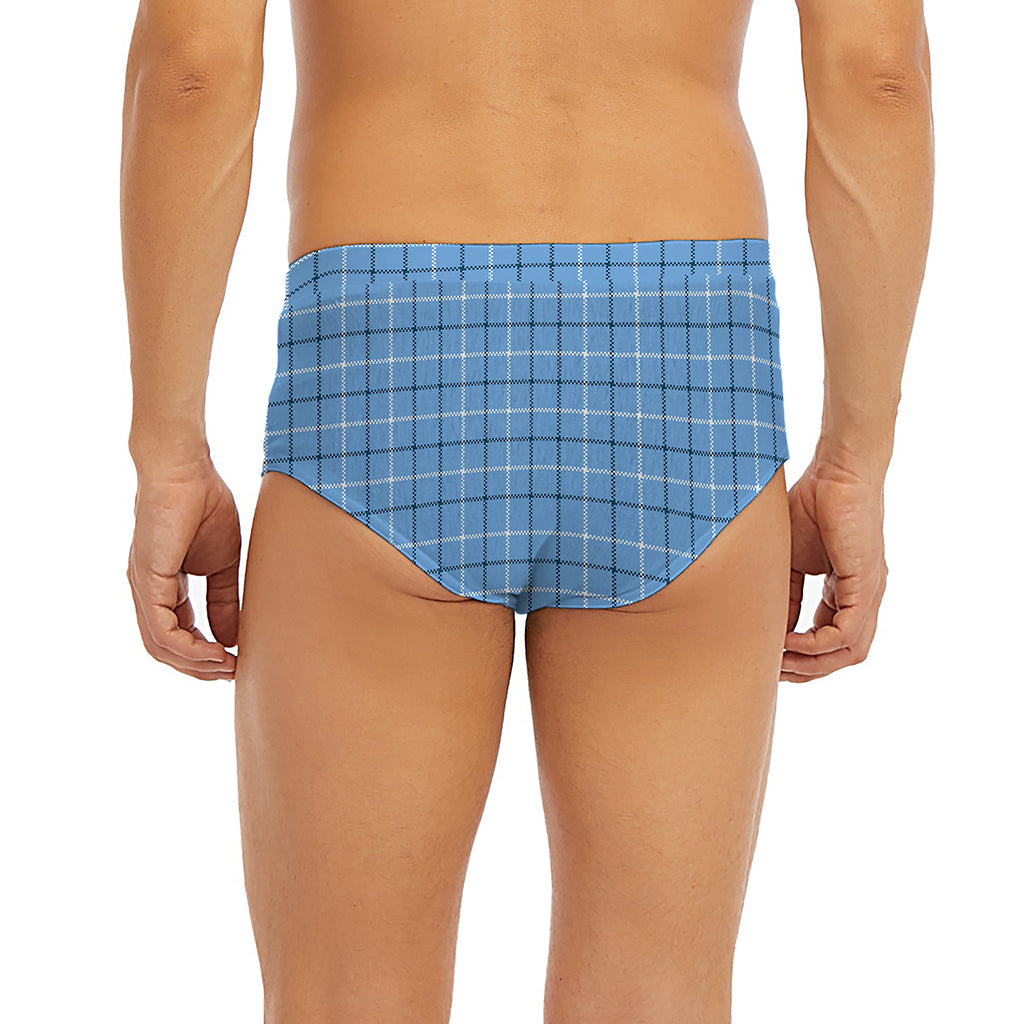 Solf Blue Tattersall Pattern Print Men's Briefs