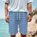 Solf Blue Tattersall Pattern Print Men's Cargo Shorts