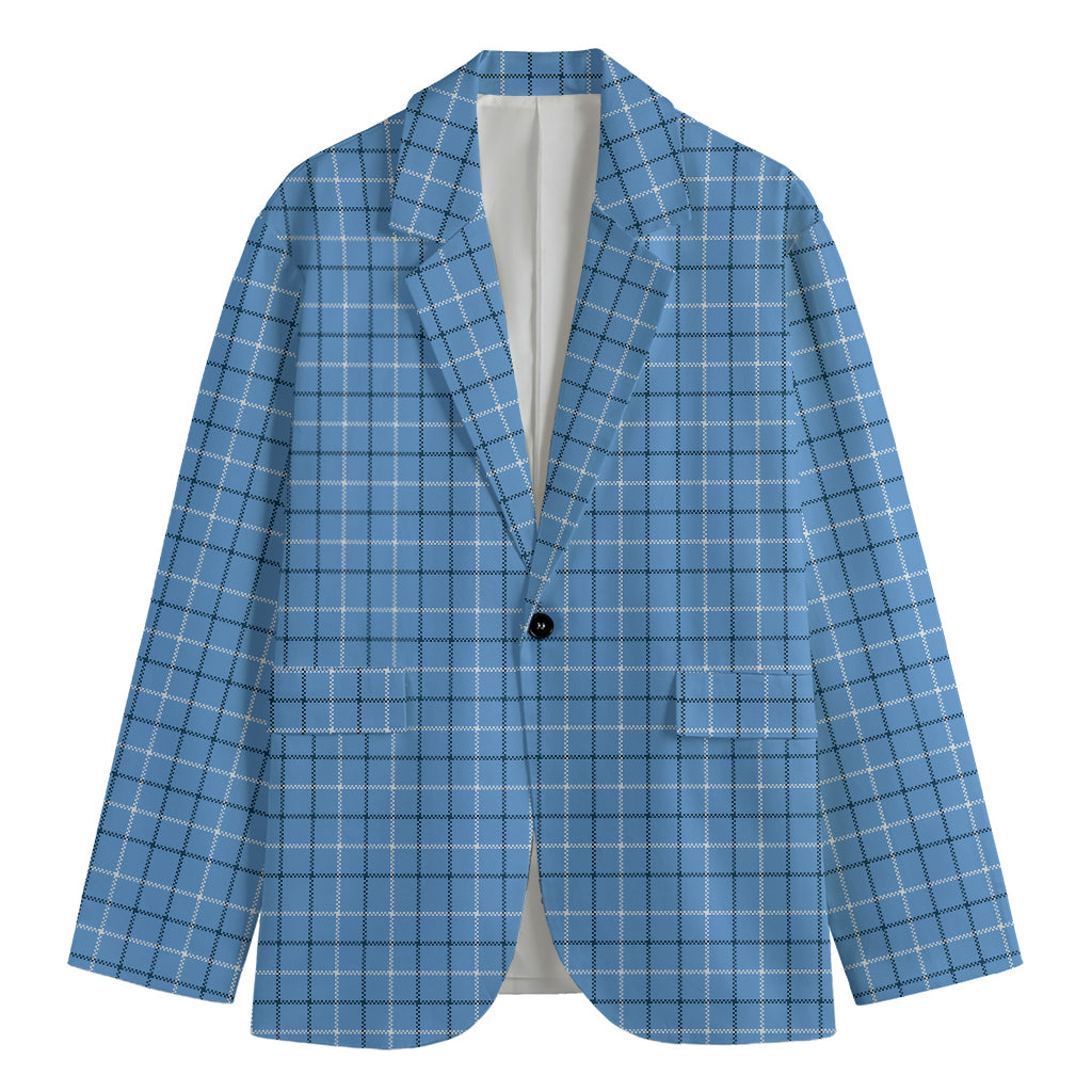 Solf Blue Tattersall Pattern Print Men's Cotton Blazer