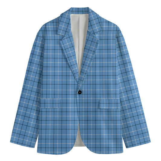 Solf Blue Tattersall Pattern Print Men's Cotton Blazer