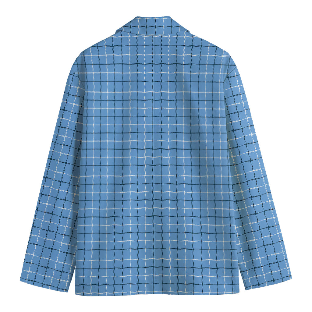 Solf Blue Tattersall Pattern Print Men's Cotton Blazer