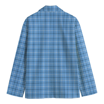 Solf Blue Tattersall Pattern Print Men's Cotton Blazer
