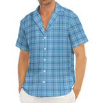 Solf Blue Tattersall Pattern Print Men's Deep V-Neck Shirt
