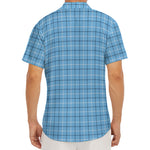 Solf Blue Tattersall Pattern Print Men's Deep V-Neck Shirt