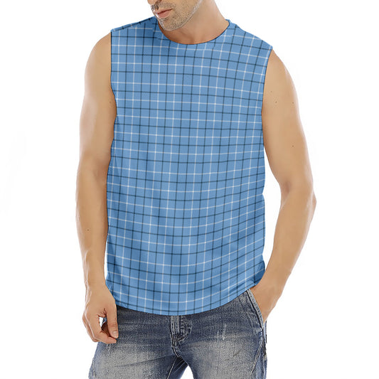Solf Blue Tattersall Pattern Print Men's Fitness Tank Top