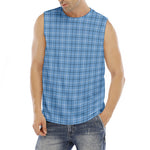 Solf Blue Tattersall Pattern Print Men's Fitness Tank Top
