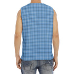 Solf Blue Tattersall Pattern Print Men's Fitness Tank Top