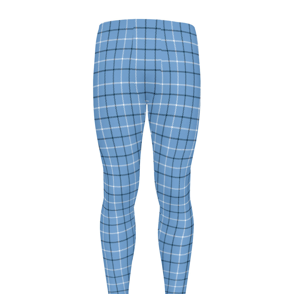 Solf Blue Tattersall Pattern Print Men's leggings