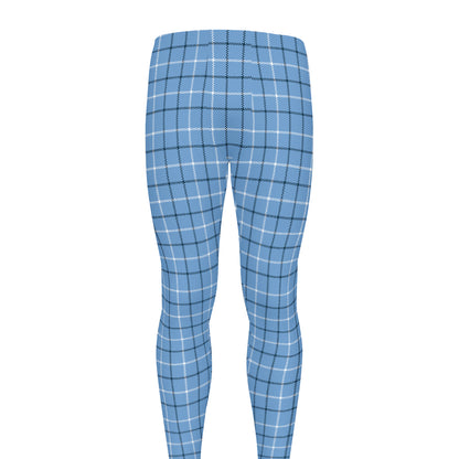 Solf Blue Tattersall Pattern Print Men's leggings