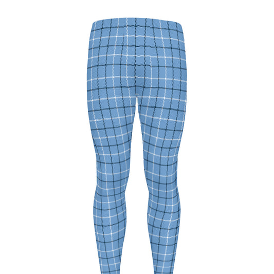 Solf Blue Tattersall Pattern Print Men's leggings