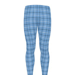 Solf Blue Tattersall Pattern Print Men's leggings