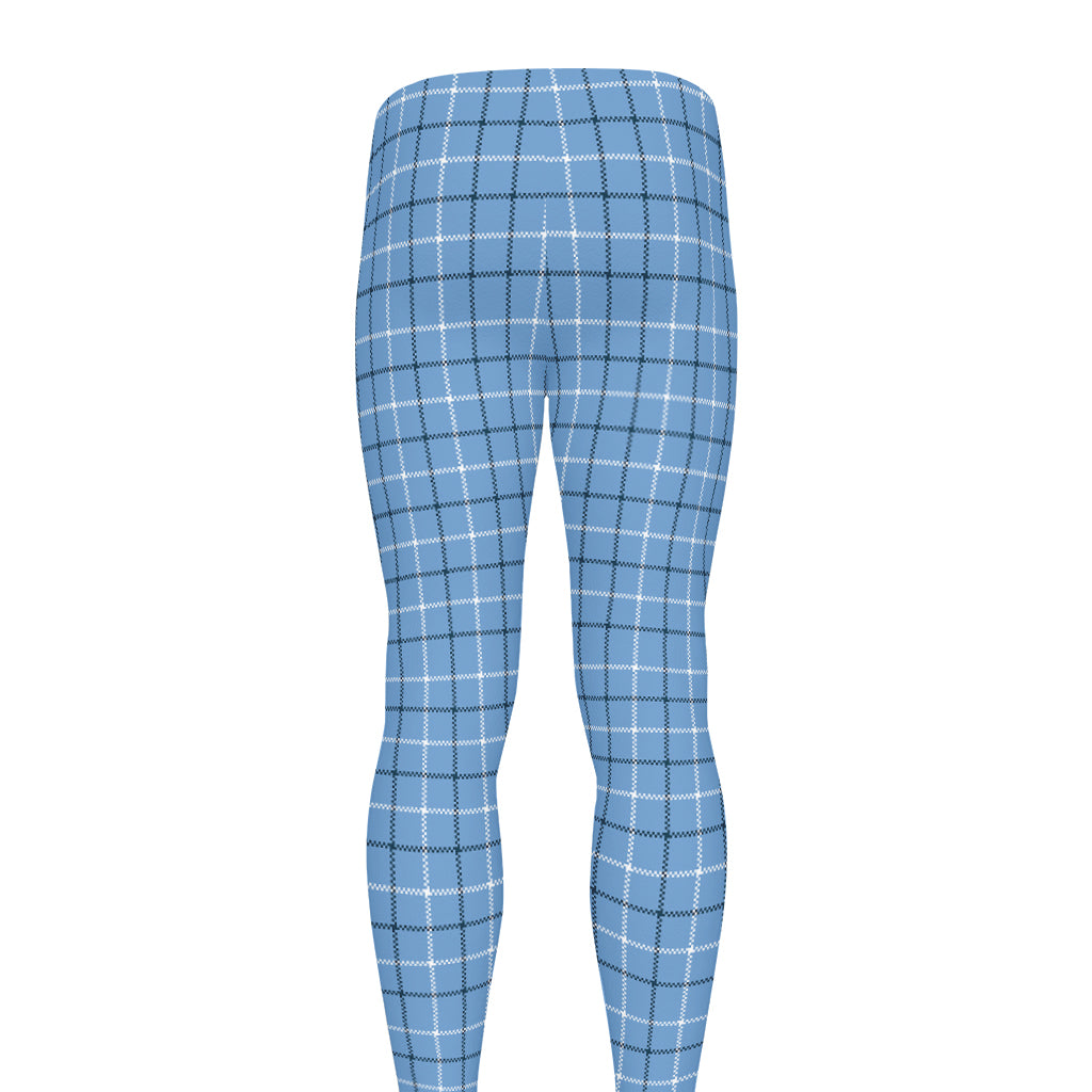 Solf Blue Tattersall Pattern Print Men's leggings
