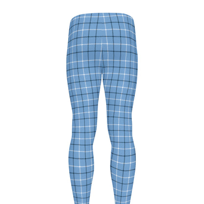 Solf Blue Tattersall Pattern Print Men's leggings