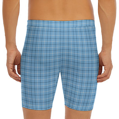 Solf Blue Tattersall Pattern Print Men's Long Boxer Briefs
