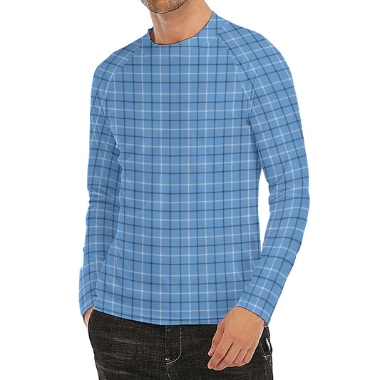 Solf Blue Tattersall Pattern Print Men's Long Sleeve Rash Guard