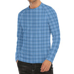 Solf Blue Tattersall Pattern Print Men's Long Sleeve Rash Guard