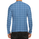 Solf Blue Tattersall Pattern Print Men's Long Sleeve Rash Guard