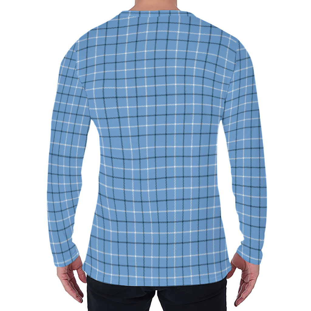 Solf Blue Tattersall Pattern Print Men's Long Sleeve T-Shirt