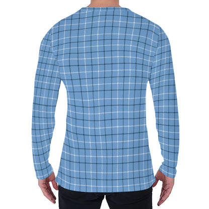 Solf Blue Tattersall Pattern Print Men's Long Sleeve T-Shirt