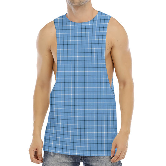 Solf Blue Tattersall Pattern Print Men's Muscle Tank Top