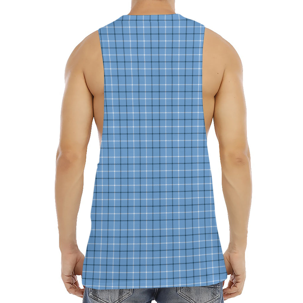 Solf Blue Tattersall Pattern Print Men's Muscle Tank Top