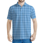 Solf Blue Tattersall Pattern Print Men's Polo Shirt