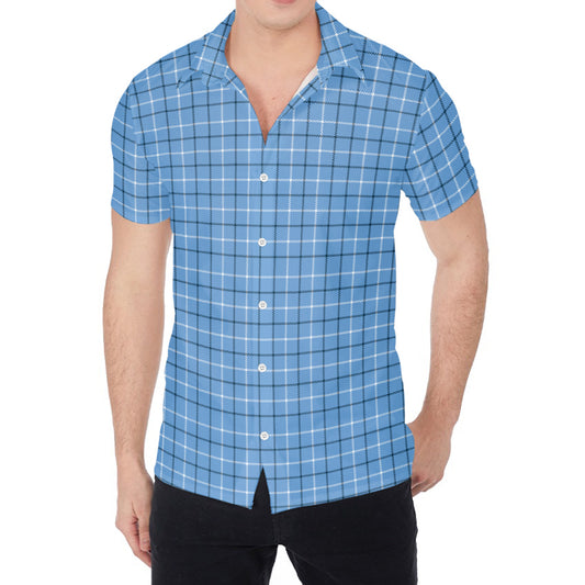 Solf Blue Tattersall Pattern Print Men's Shirt