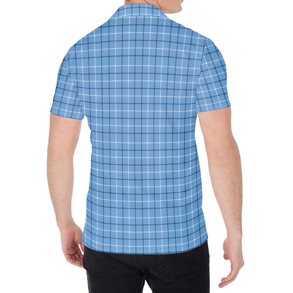 Solf Blue Tattersall Pattern Print Men's Shirt