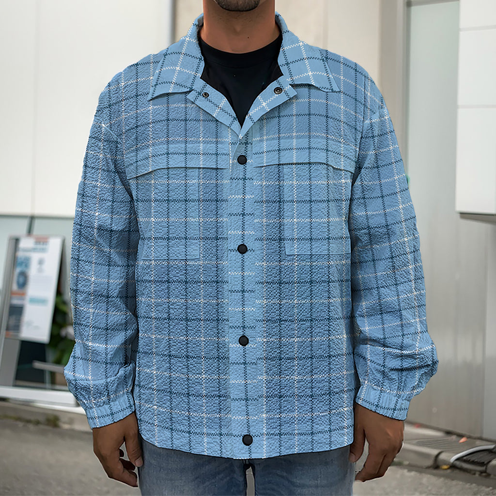 Solf Blue Tattersall Pattern Print Men's Shirt Jacket