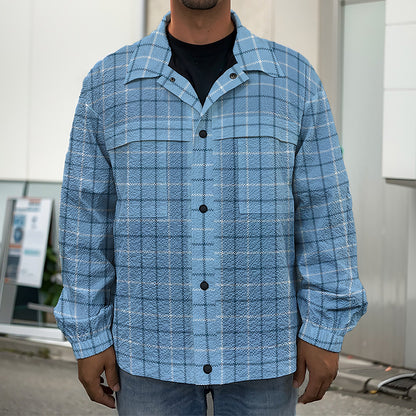 Solf Blue Tattersall Pattern Print Men's Shirt Jacket