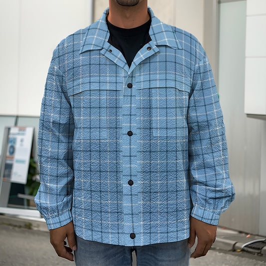 Solf Blue Tattersall Pattern Print Men's Shirt Jacket