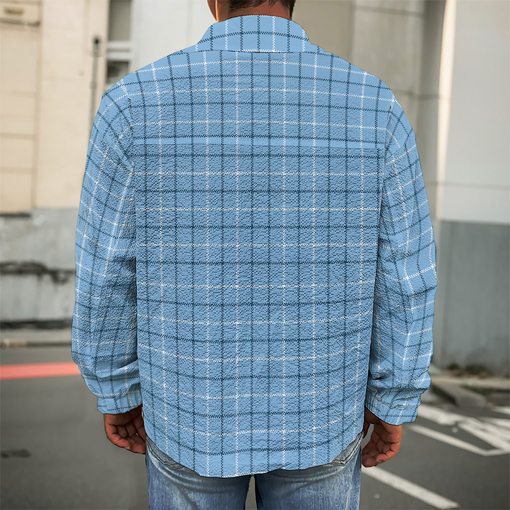 Solf Blue Tattersall Pattern Print Men's Shirt Jacket