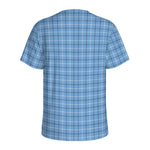 Solf Blue Tattersall Pattern Print Men's Sports T-Shirt