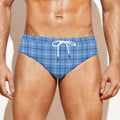 Solf Blue Tattersall Pattern Print Men's Swim Briefs