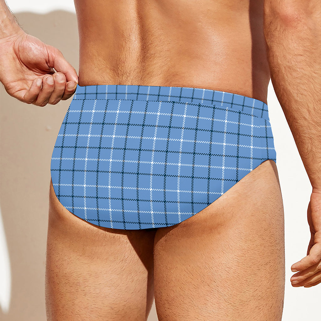 Solf Blue Tattersall Pattern Print Men's Swim Briefs
