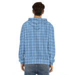 Solf Blue Tattersall Pattern Print Men's Velvet Pullover Hoodie
