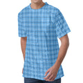 Solf Blue Tattersall Pattern Print Men's Velvet T-Shirt
