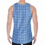 Solf Blue Tattersall Pattern Print Men's Velvet Tank Top