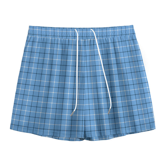 Solf Blue Tattersall Pattern Print Mesh Shorts