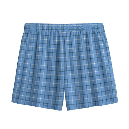 Solf Blue Tattersall Pattern Print Mesh Shorts