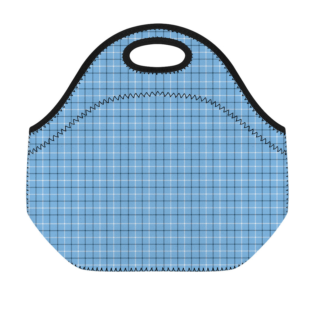 Solf Blue Tattersall Pattern Print Neoprene Lunch Bag