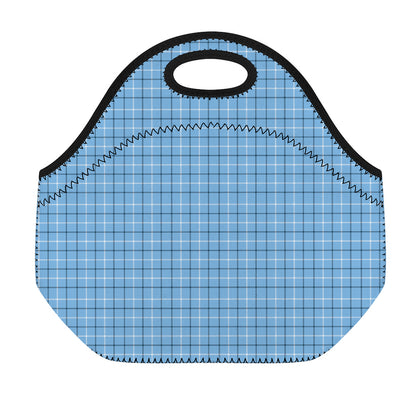 Solf Blue Tattersall Pattern Print Neoprene Lunch Bag