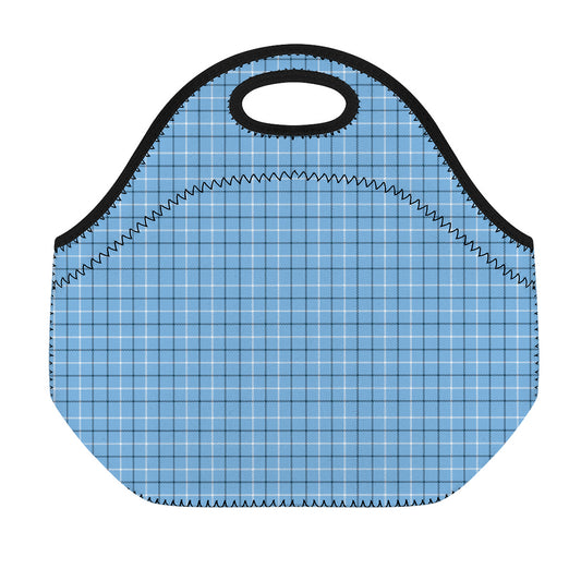 Solf Blue Tattersall Pattern Print Neoprene Lunch Bag