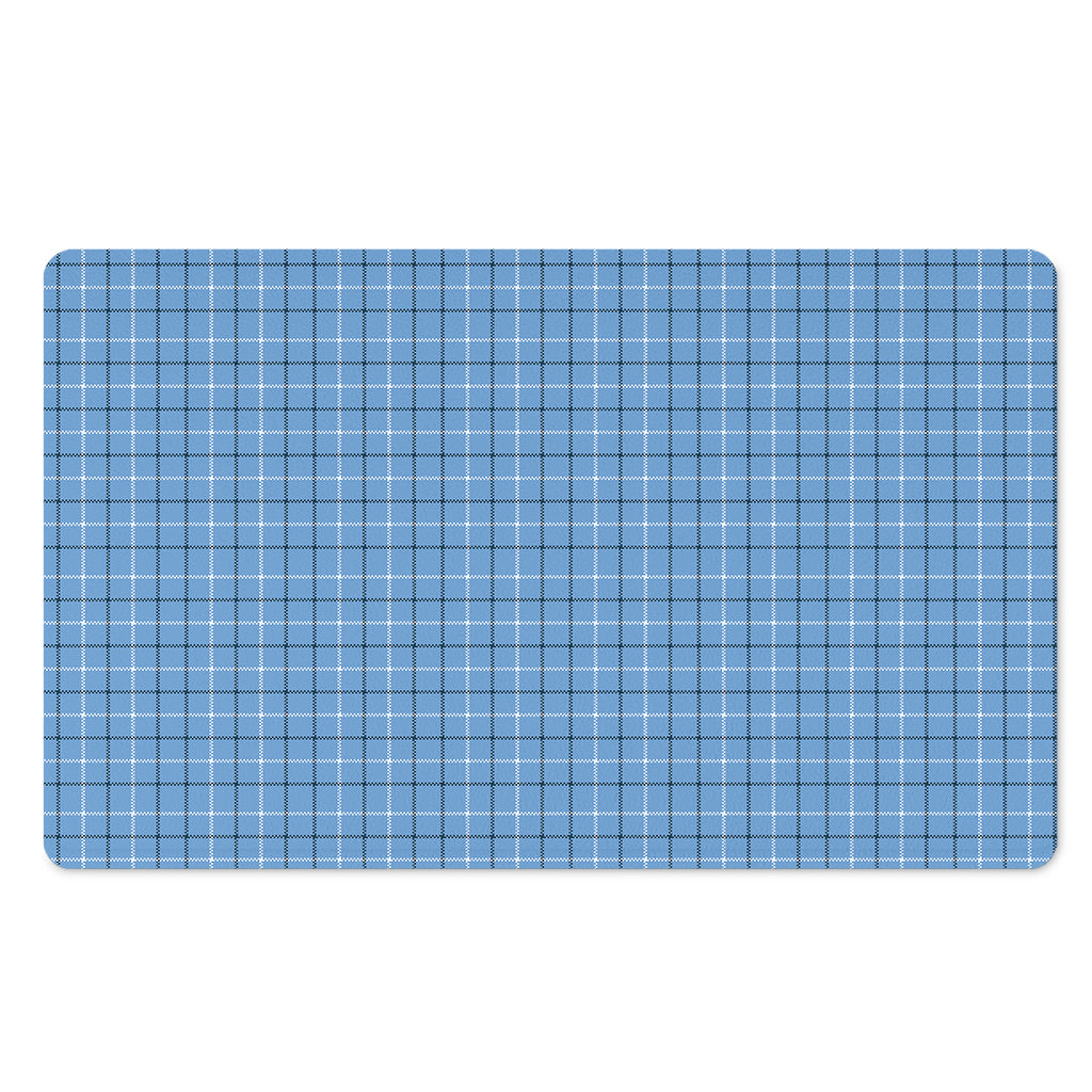 Solf Blue Tattersall Pattern Print Polyester Doormat