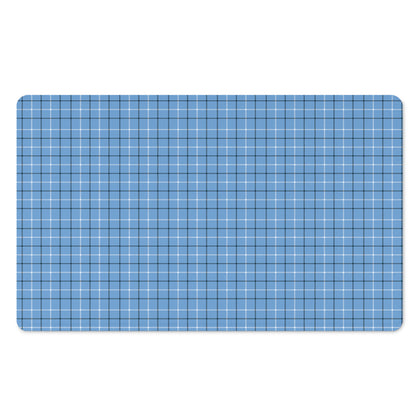 Solf Blue Tattersall Pattern Print Polyester Doormat