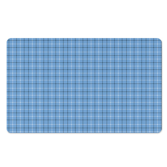 Solf Blue Tattersall Pattern Print Polyester Doormat