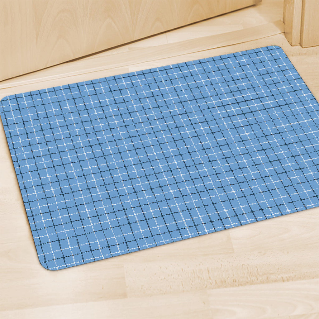 Solf Blue Tattersall Pattern Print Polyester Doormat