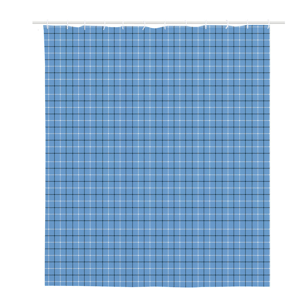 Solf Blue Tattersall Pattern Print Polyester Shower Curtain
