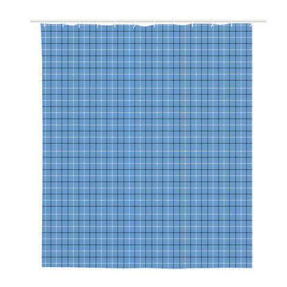 Solf Blue Tattersall Pattern Print Polyester Shower Curtain